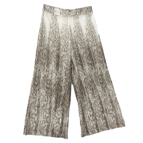 NWOT ALICE + OLIVIA Pants Women 4 Ivory Brown Abstract Stripe Wide Leg Flare Zip